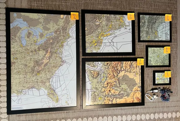 Map kits in several frame sizes side by side