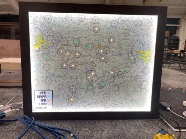 A backlit map with a lit legend