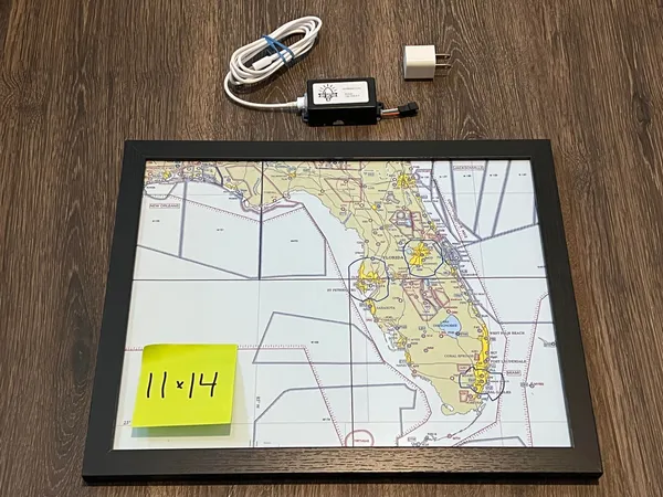 Photo 2: An 11x14 map kit: a framed Florida sectional, the hub, its USB cable and wall plug