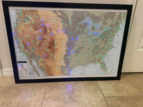Photo 2: The USA map lit across the country, with a legend in the lower left corner